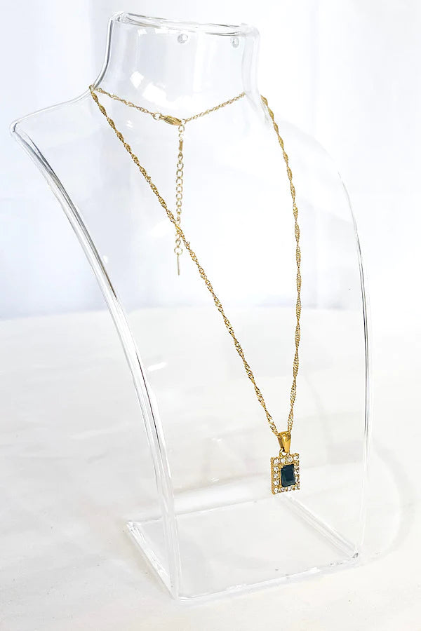 Natural Elements Gold Black Rectangle Stone Necklace
